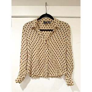 Vintage Y2K INC Button Up Shirt Womens 4 Petite 100% Silk Geometric Abstract